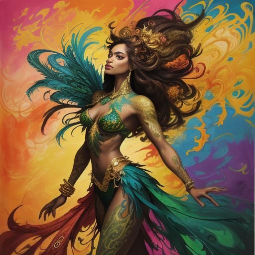 Dragon Peacock Woman in Abstract Expressionist Style