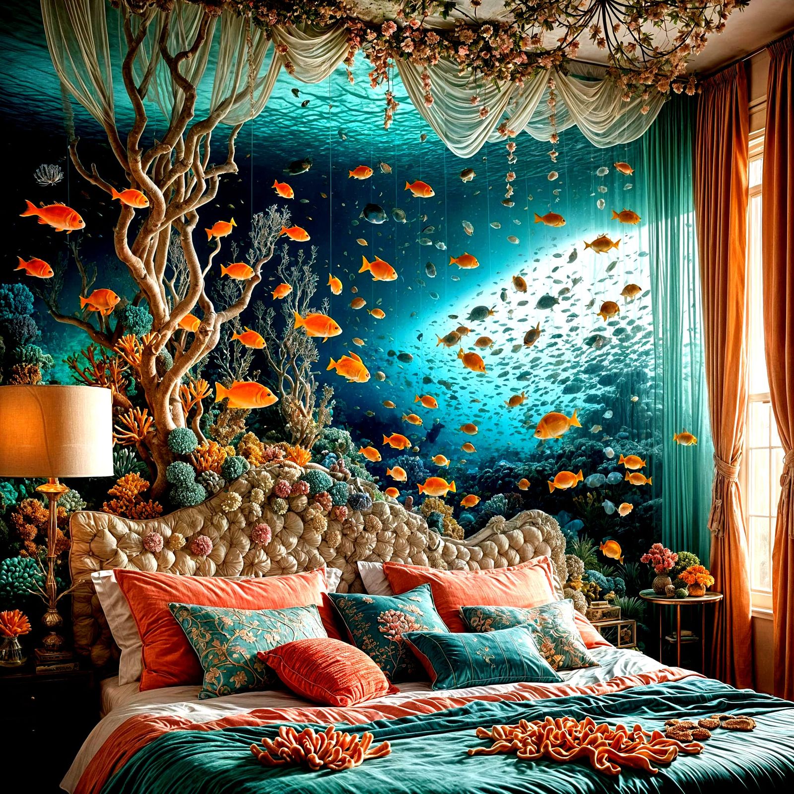 Surreal Coral Reef Bedroom Scene