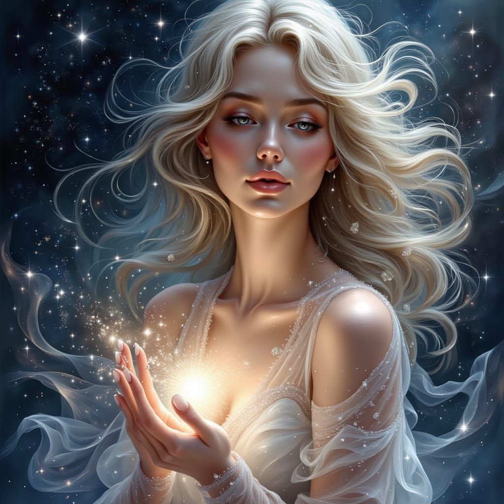 Stardust Woman in Anime-Stylized Airbrush Art