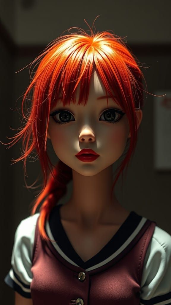 Hyperrealistic Japanese Schoolgirl Mannequin in Dramatic Mak...