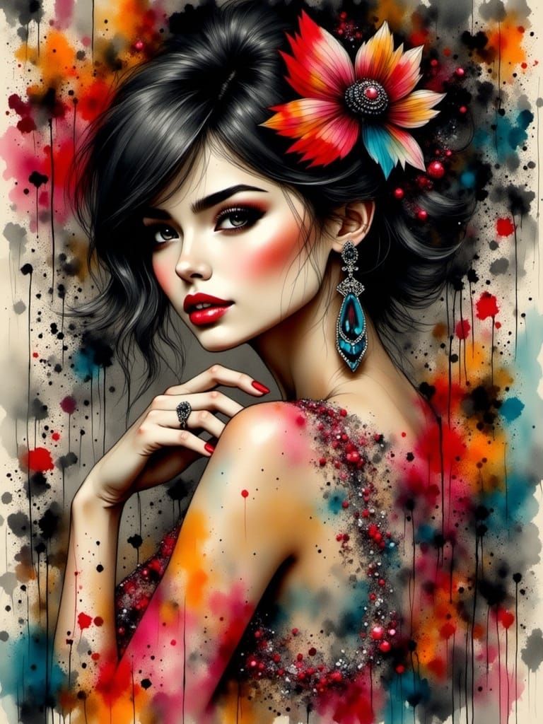 Psychedelic Portrait of Woman in Swinging London Style