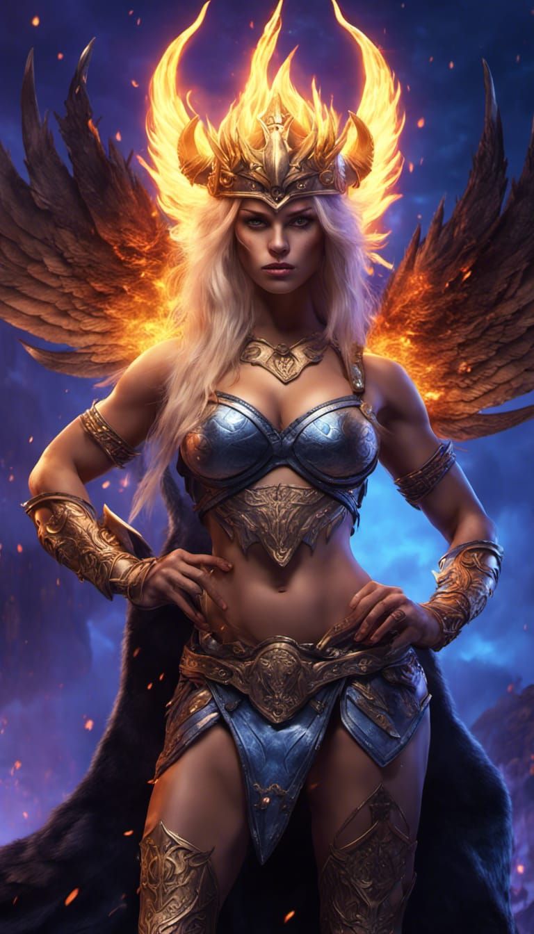 Tattooed Viking Queen with Armored Wolf, Dark Fantasy Art