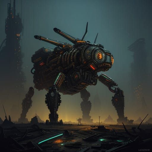 Cyborg Ant Queen Rises Amidst Industrial Ruins