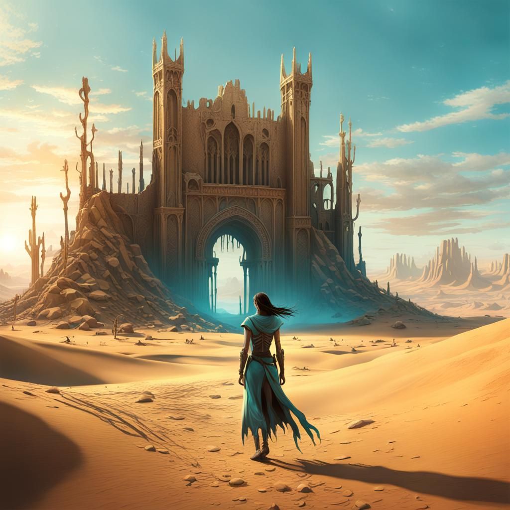 Lone Girl in Desert Landscape: Fantasy Concept Art