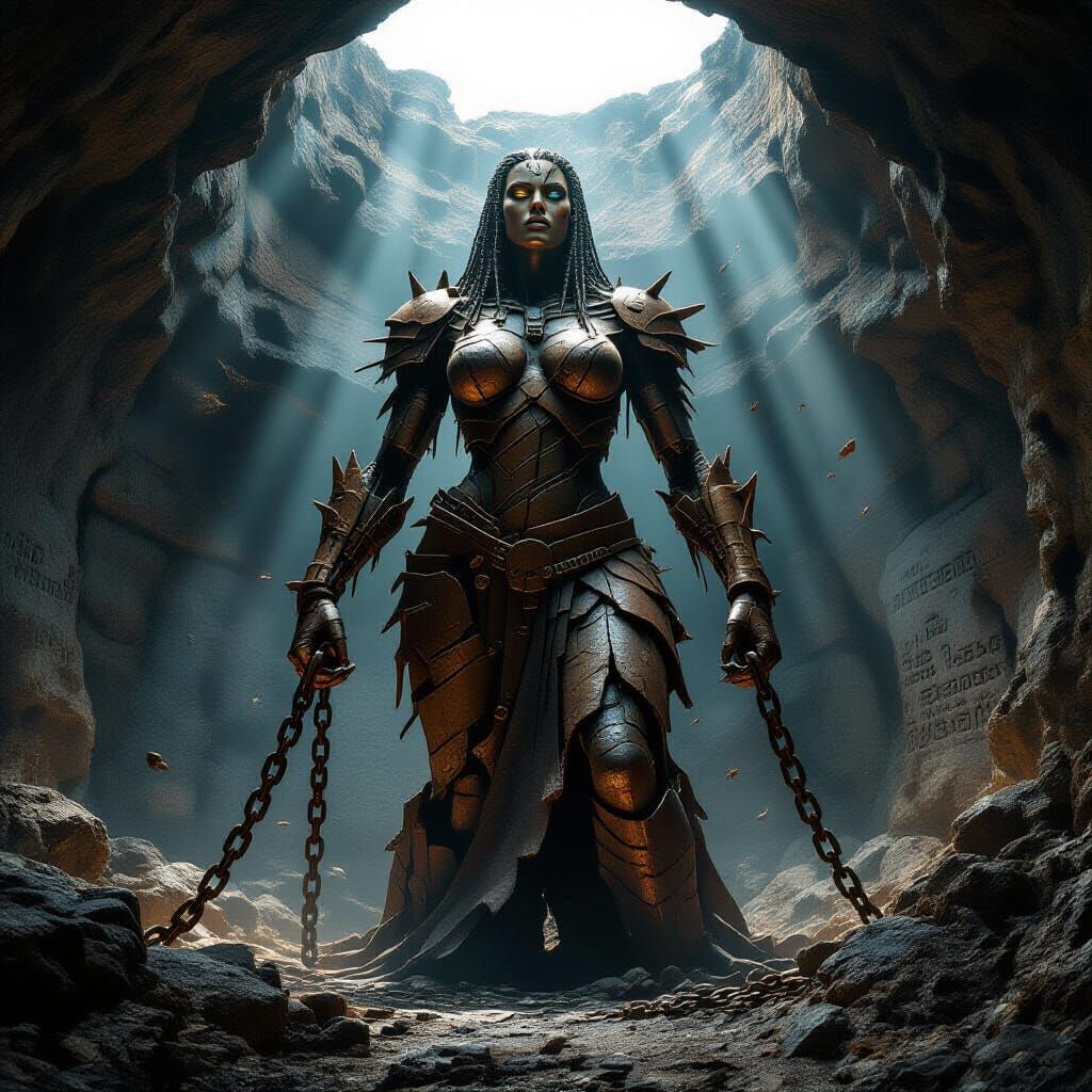 Colossal Metal Key Woman in Volcano Core