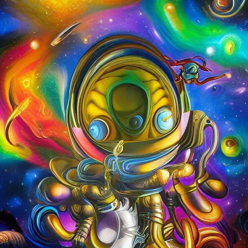 Cute Alien's Surreal Cosmic Crayon Drawing