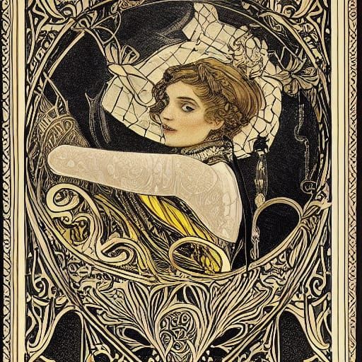 Art Nouveau Woman with Tattoo in Belle Epoque Style