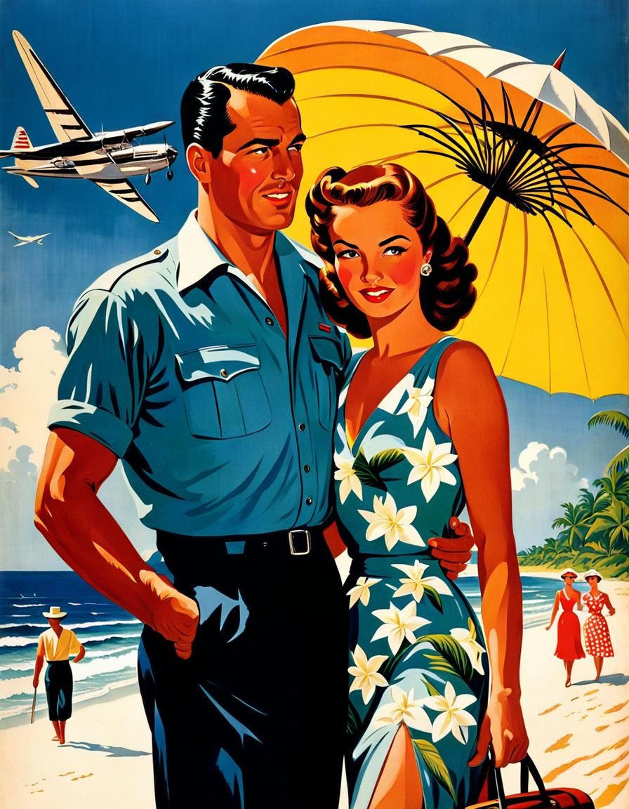 Vintage 1950s Travel Poster: Fly to Cuba