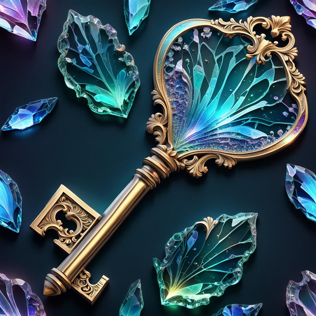Ornate Glass Key with Broken Glass Effect