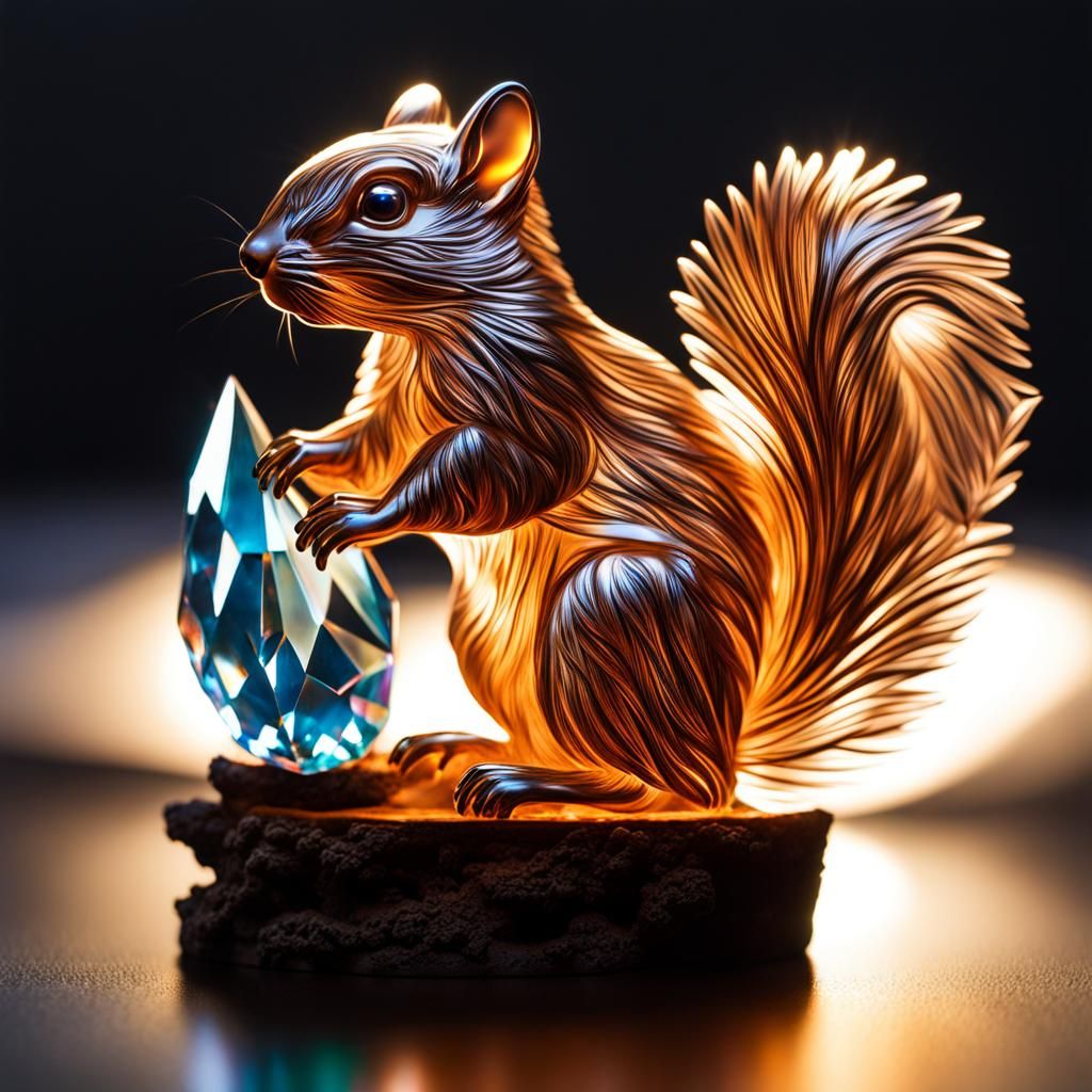 Crystal Squirrel in Forest Light: Fantasy Concept Art