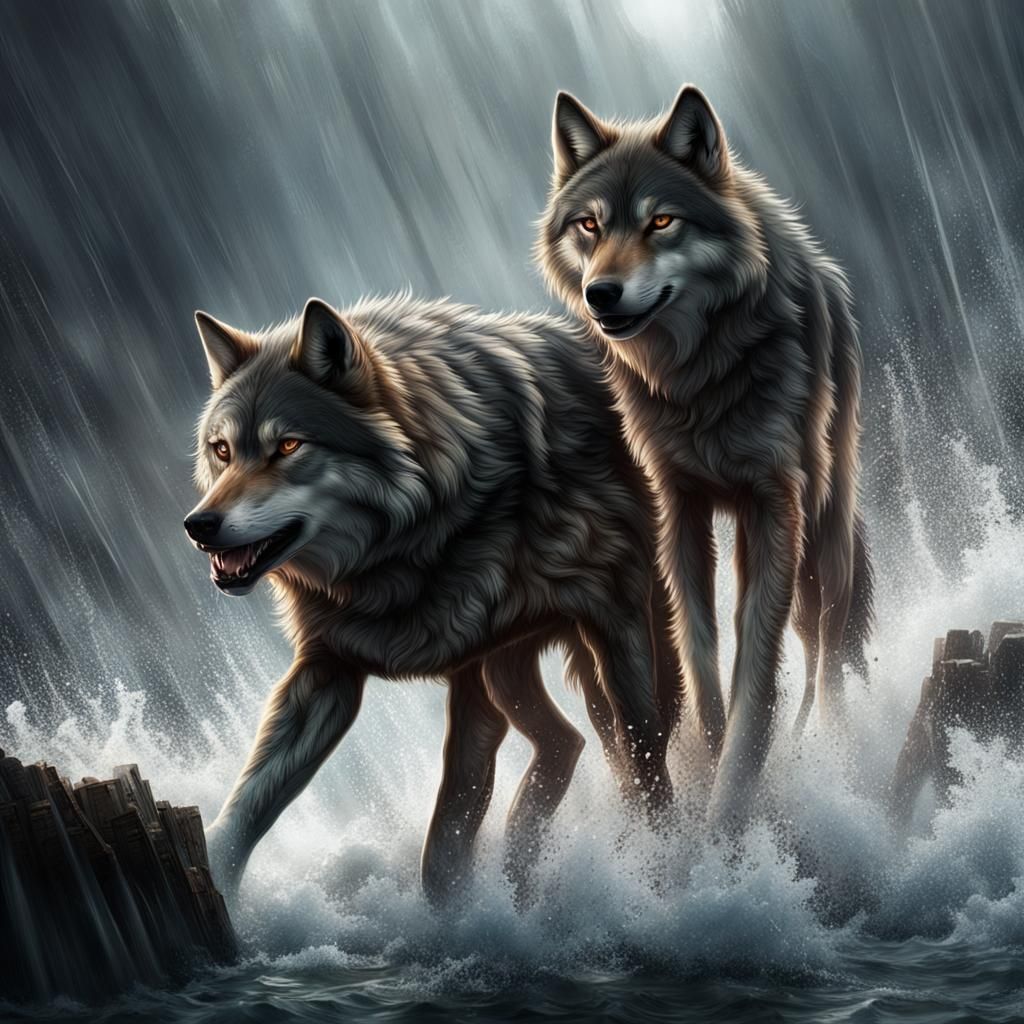 Epic Splash Art of Wolves in Digital Painting