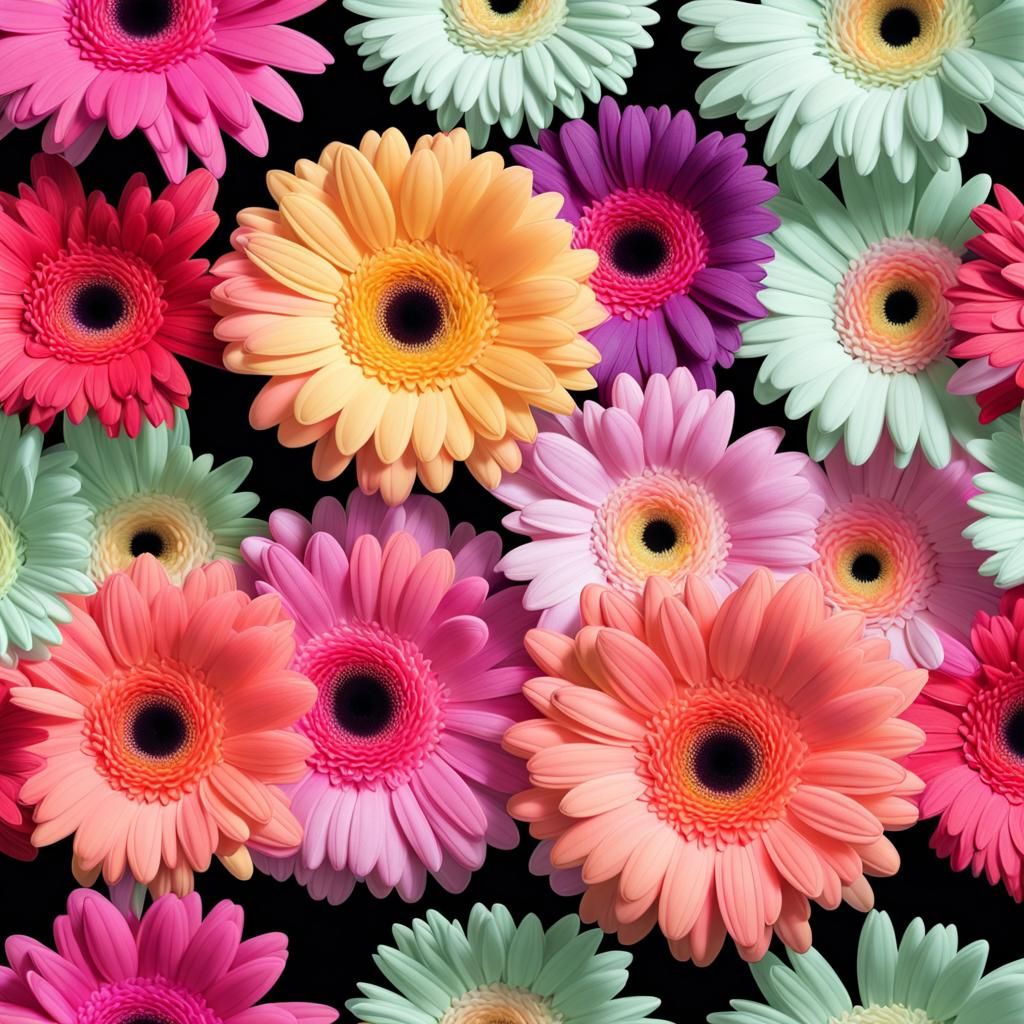 Optical Illusion of Saturated Gerbera Daisies