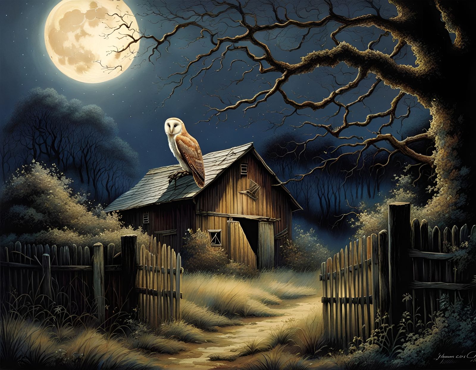 Eerie Barn Owl Silhouette at Night