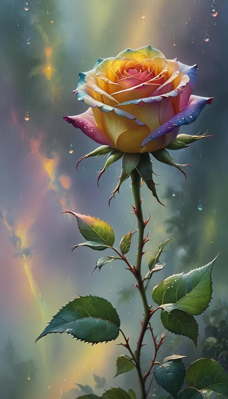 Rainbow Rose in Misty, Ethereal Light