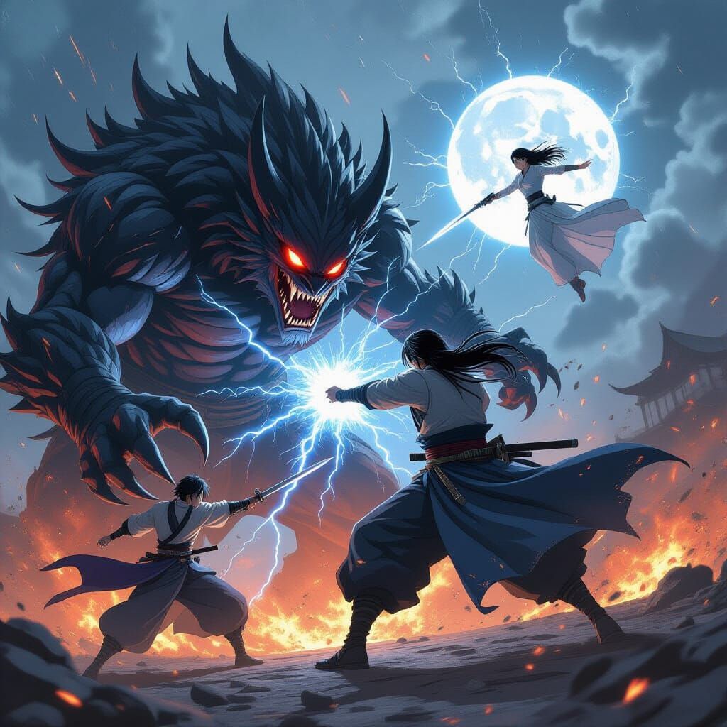 Dynamic Demon Hunter Battle in Anime Style