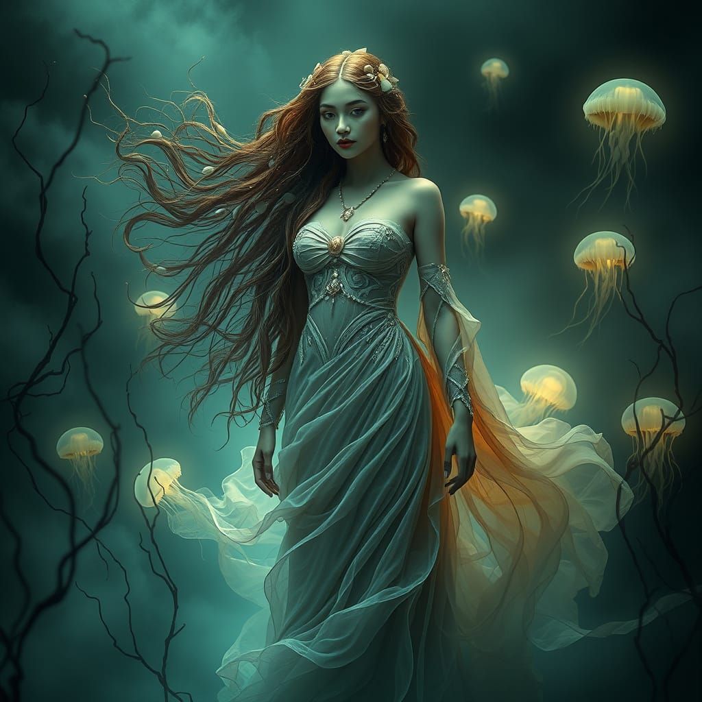 Water Goddess in Iridescent Aquatic Realism