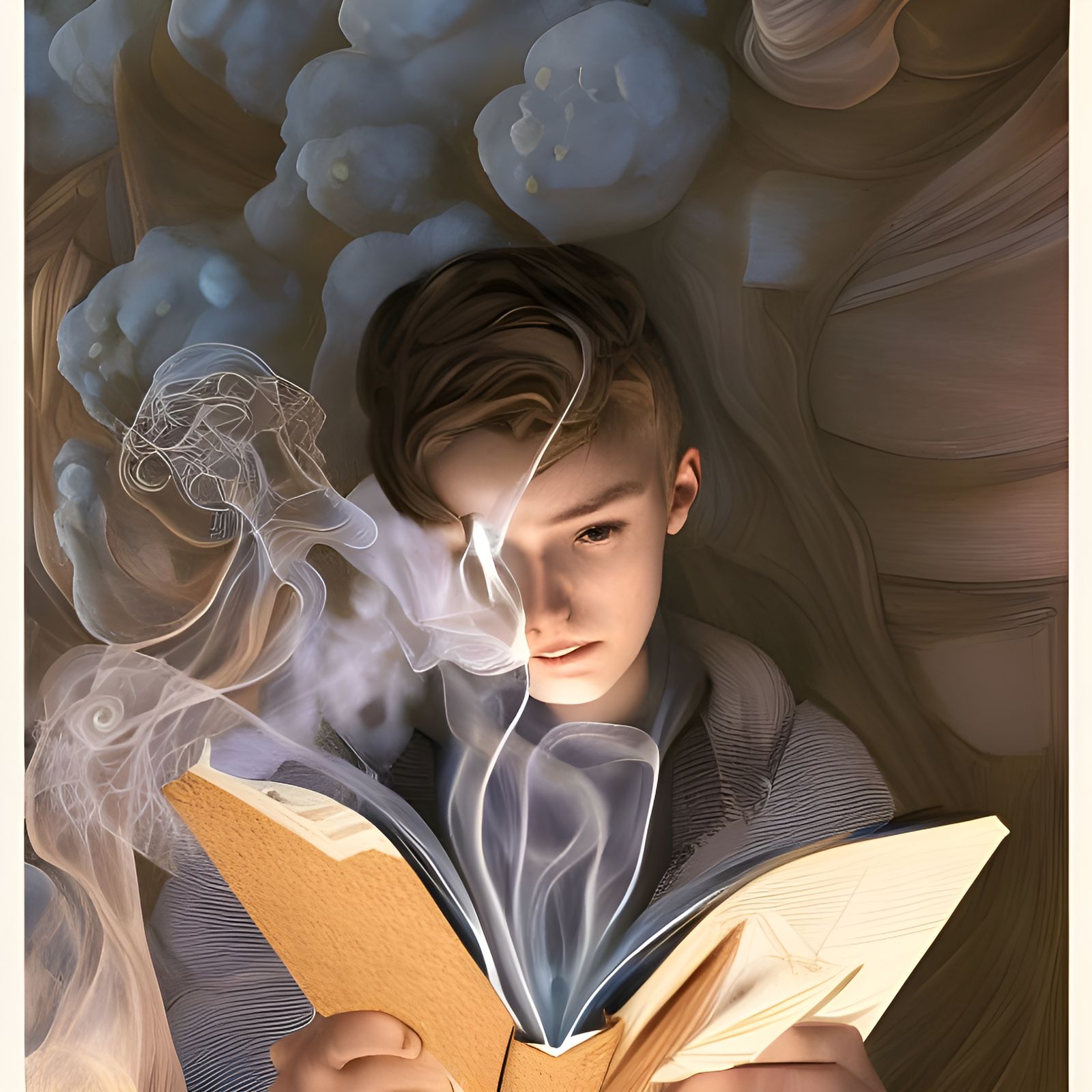 Teenager Reading Poem in Rich Fantasy Art Style