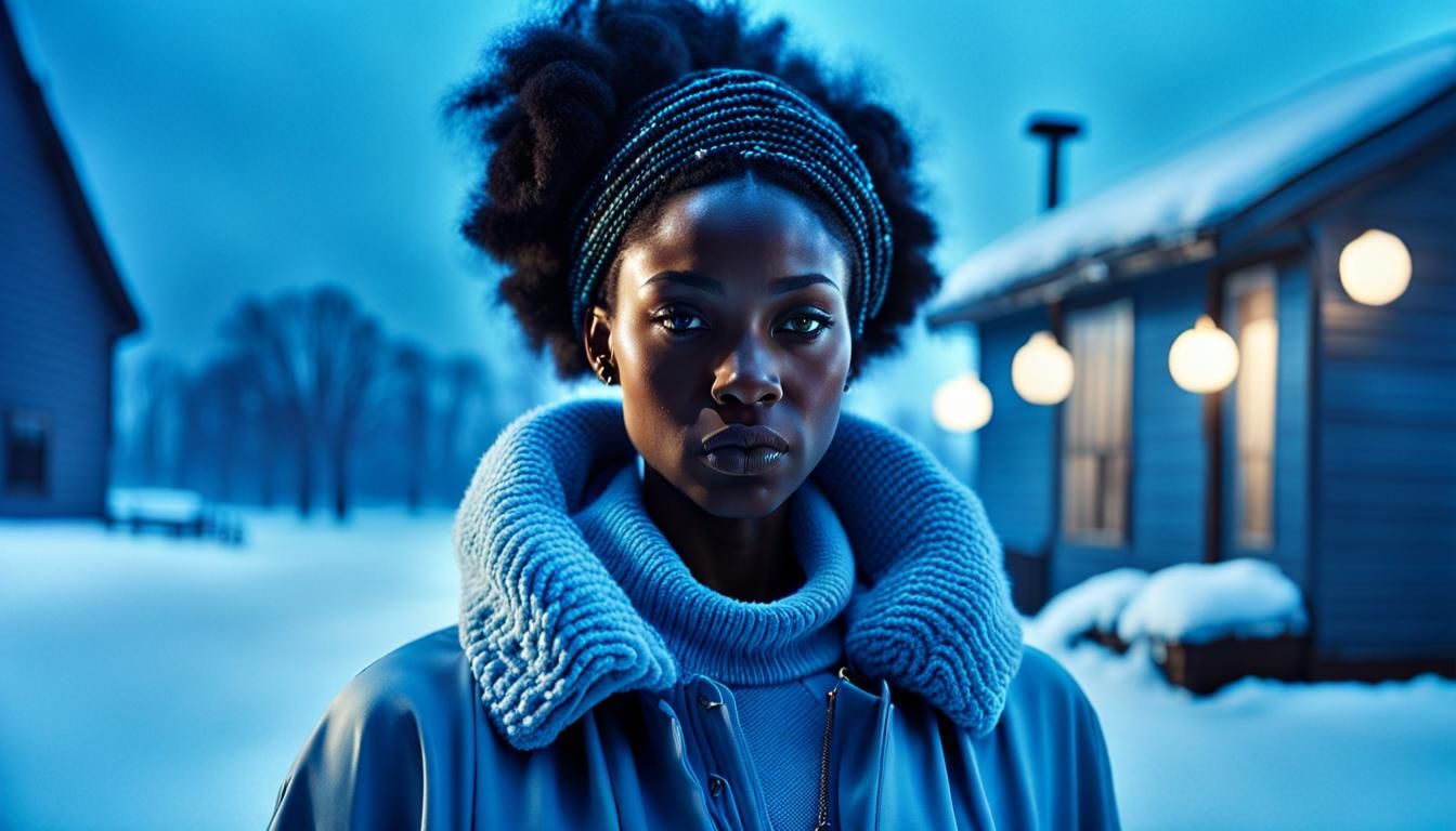 A pretty African Woman seen on a winter's night