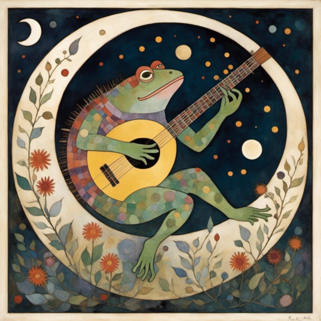 <lora:The Magic Loch:1.0> frog sitting in a crescent moon pl...