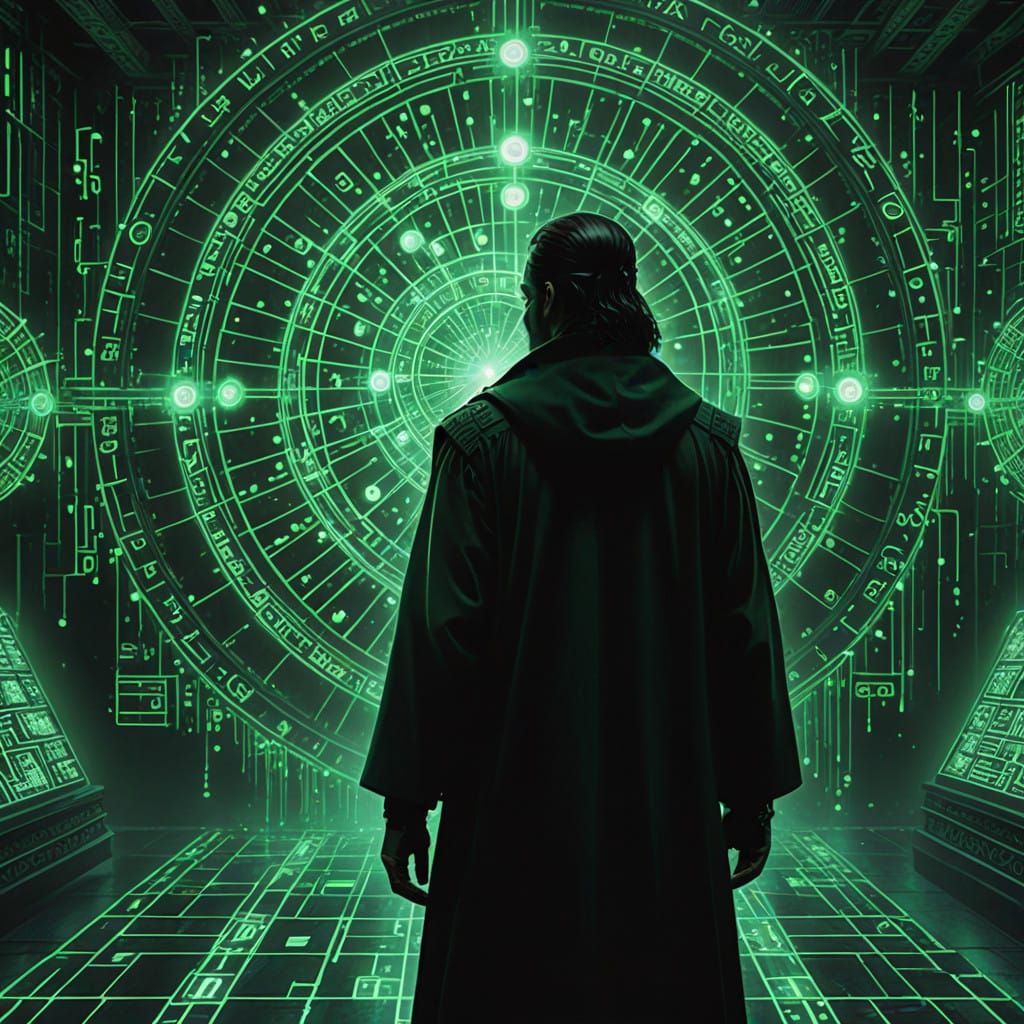 Ethereal Oracle Sanctuary in Cyberpunk Haze