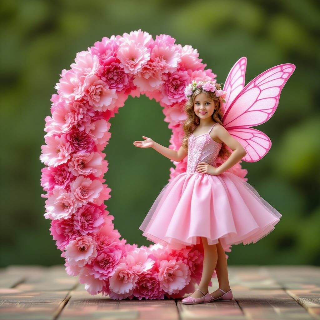 Pink Fairy Beside Carnation Letter O