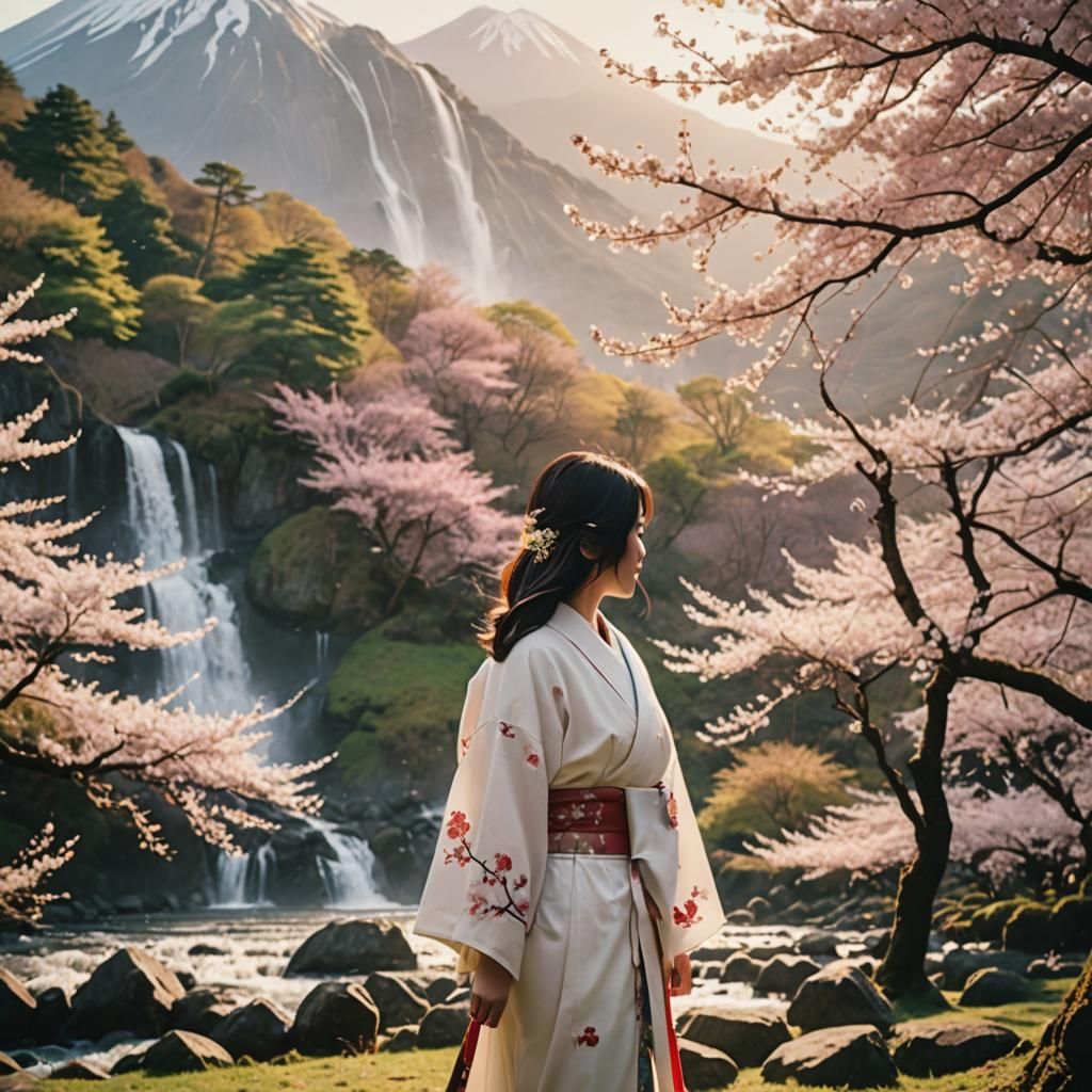 Girl and Paddington Bear in Cherry Blossom Field