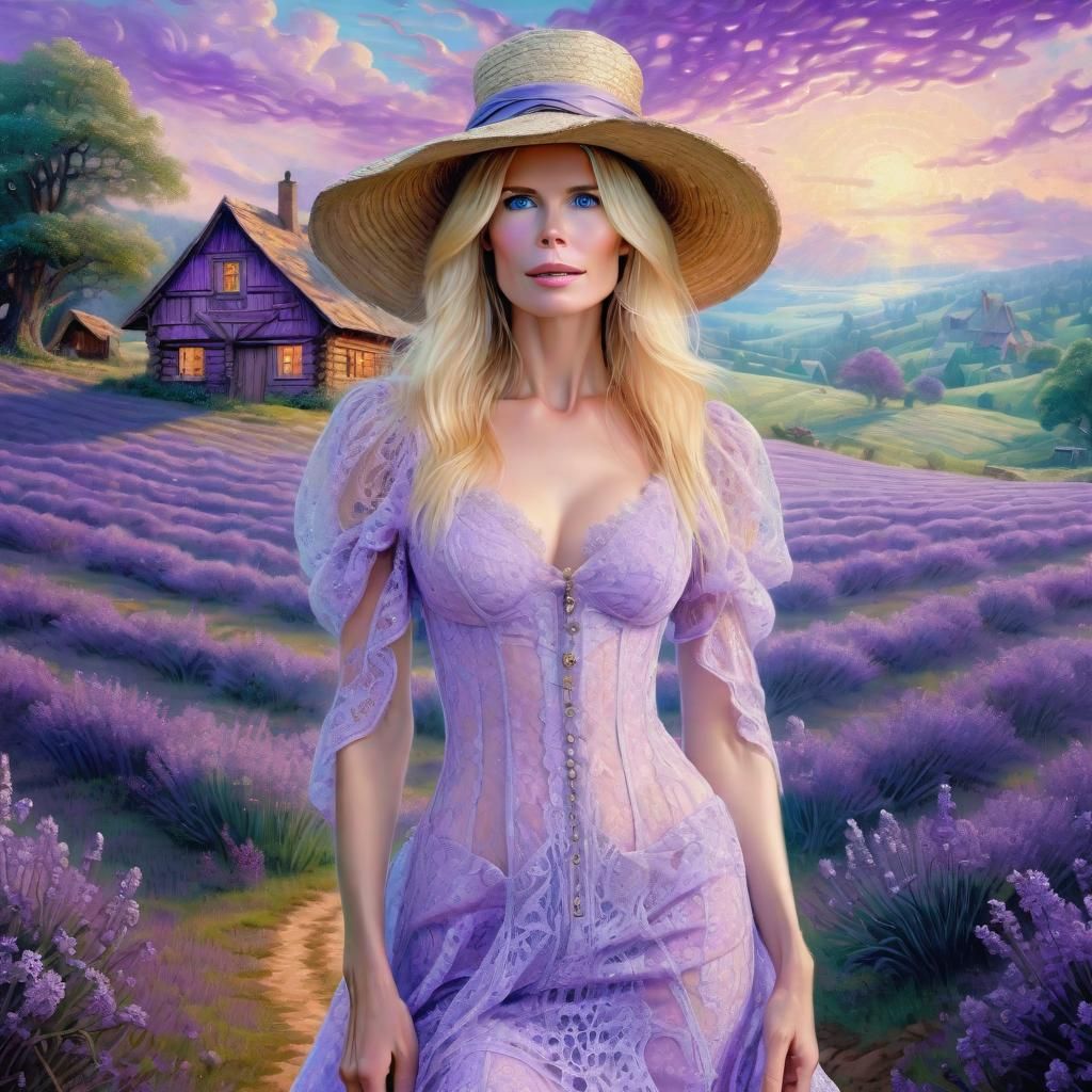 Woman in Lilac Dress in Lavender Field