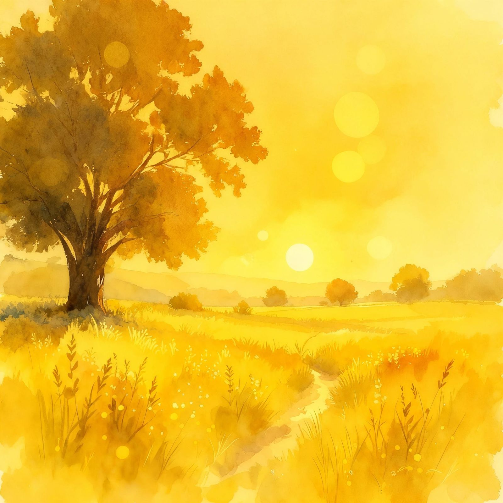 Minimalist Yellow Aquarelle Bokeh Landscape