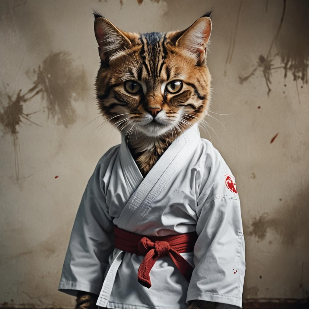 Karate Cat Portrait in Dojo, Concept Art