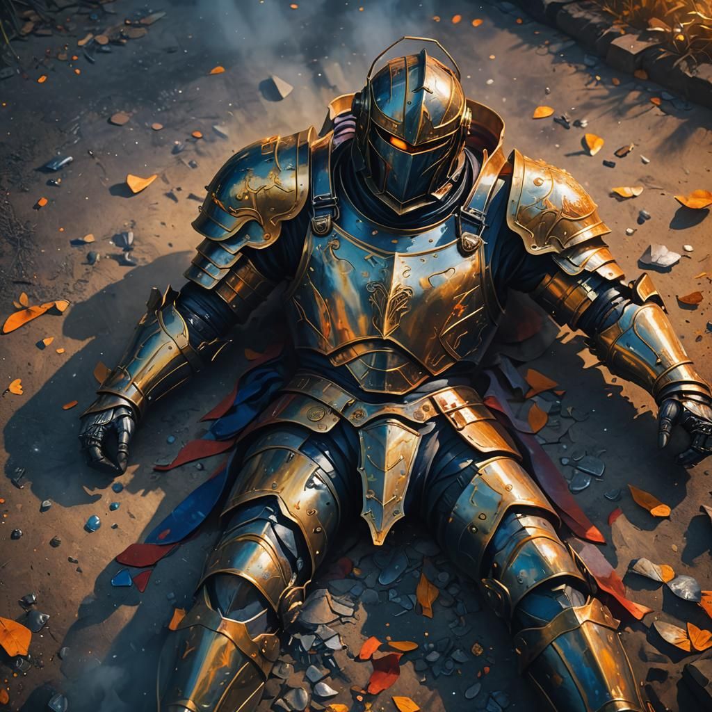 Fallen Armor in Golden Light: A Fantasy Oil Painting