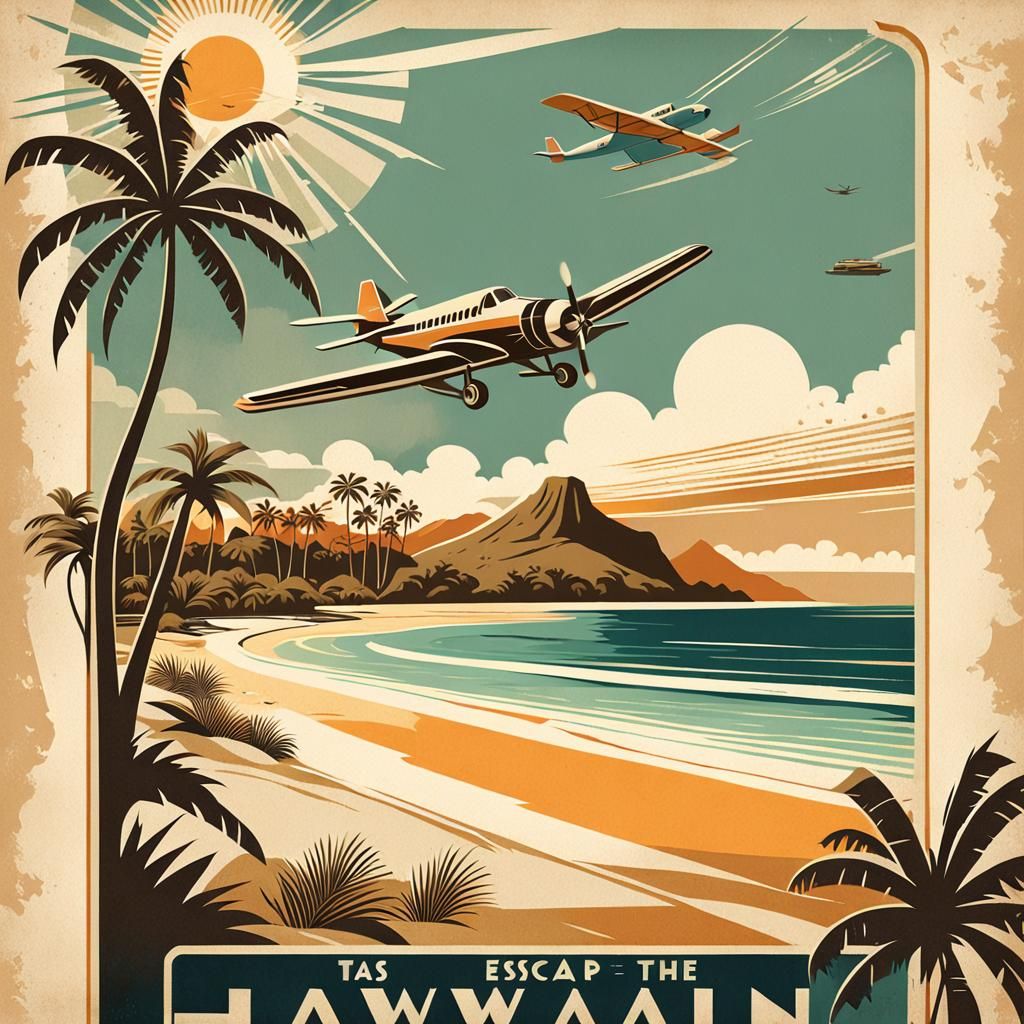 Vintage Travel Poster: Hawaiian Paradise Escape