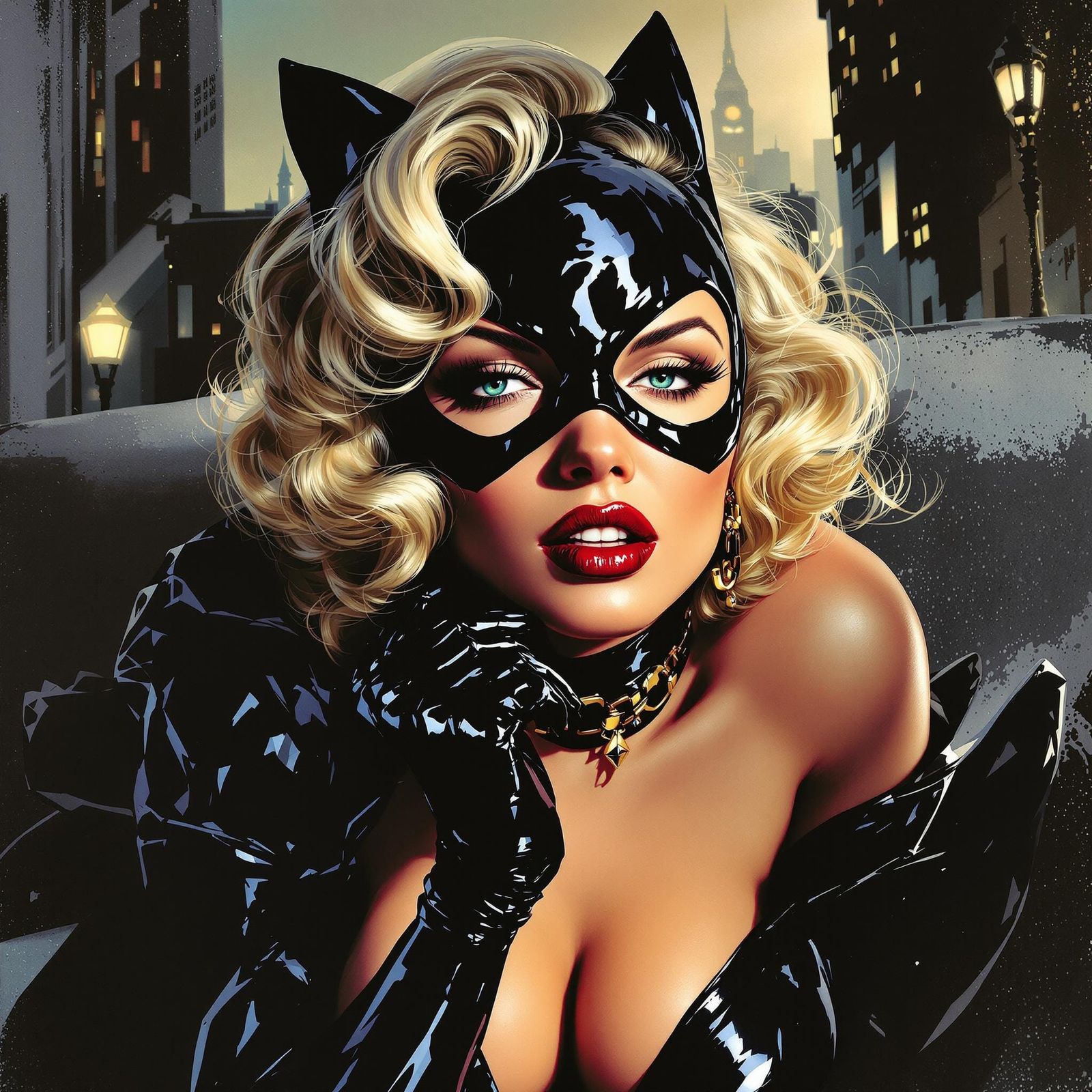 Feline Siren: A Sultry Catwoman-Inspired Comic Art Portrait