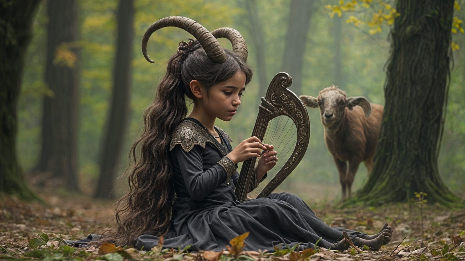 Faun Plays Harp for Three-Headed Goat
