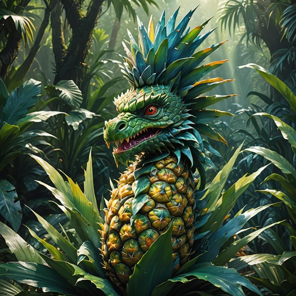 Pineapple Dragon in Jungle: Hyperrealistic Splash Art