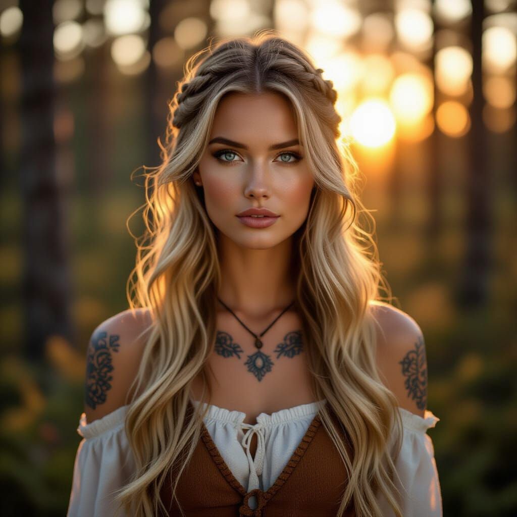 Nordic Woman in Forest, Naturalistic Style