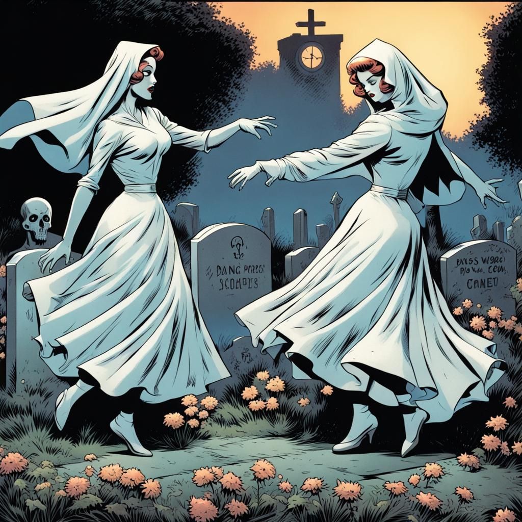 Ghosts Dancing on Grave in Comic Book Art