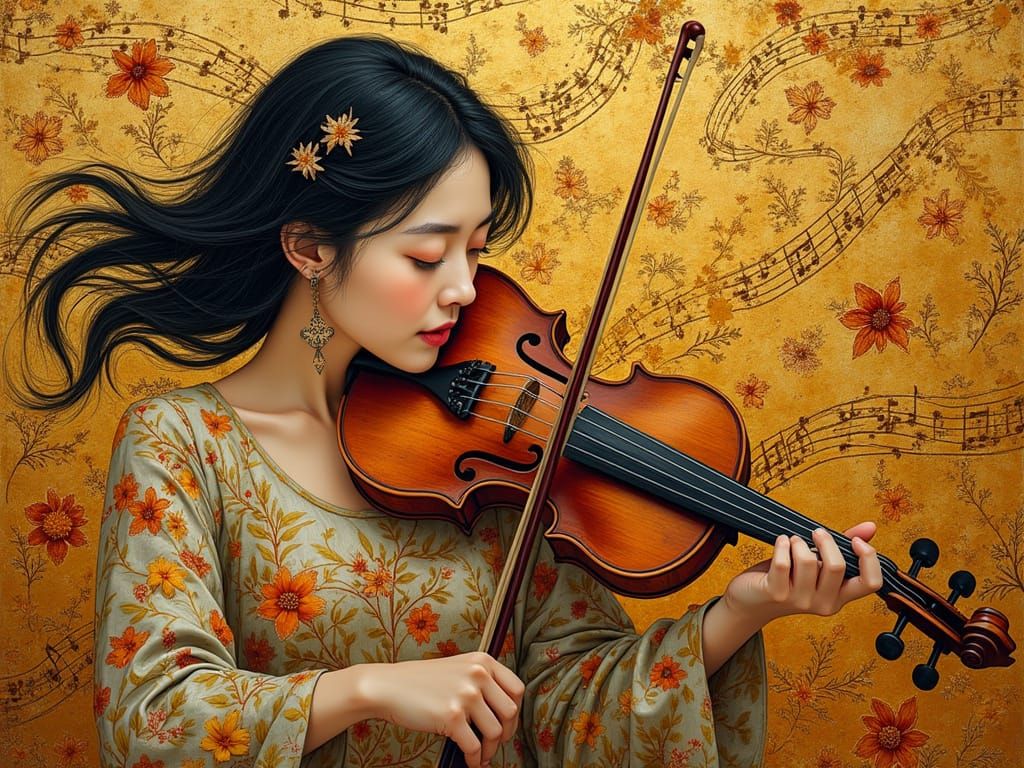 Devoted Violinist Lost in Musical Fervor