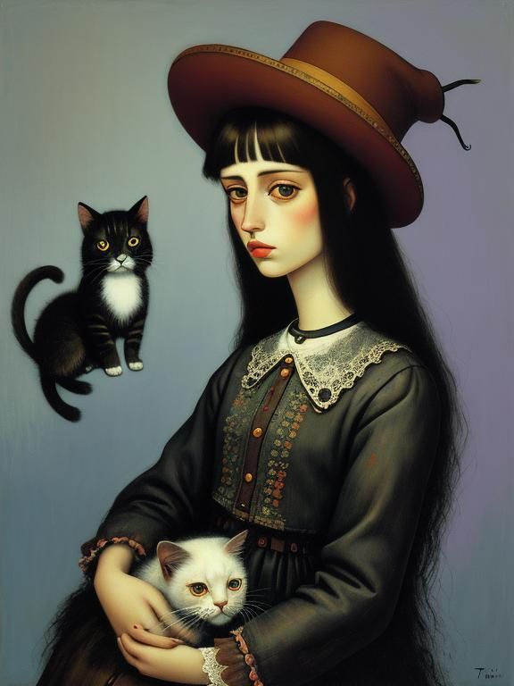 Woman with Cat: Portrait Inspired by Masters