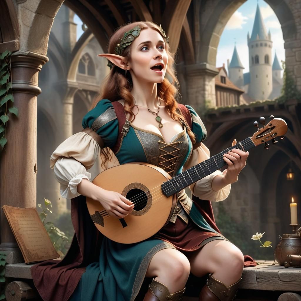 Steampunk Half-Elf Bard with Enchanted Lute