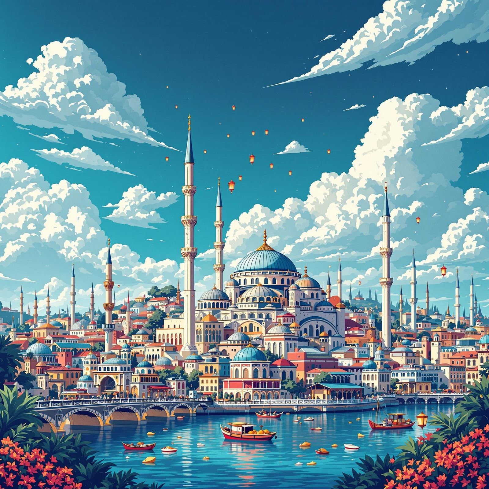 Ethereal Istanbul Metropolis in Vibrant Realistisch Cartoon...