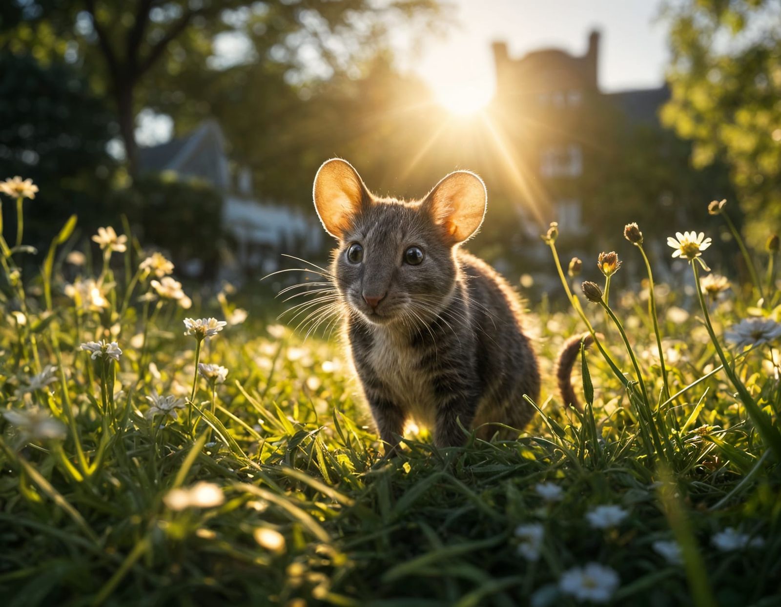 Mice Posing for Camera with Sneaking Cat
