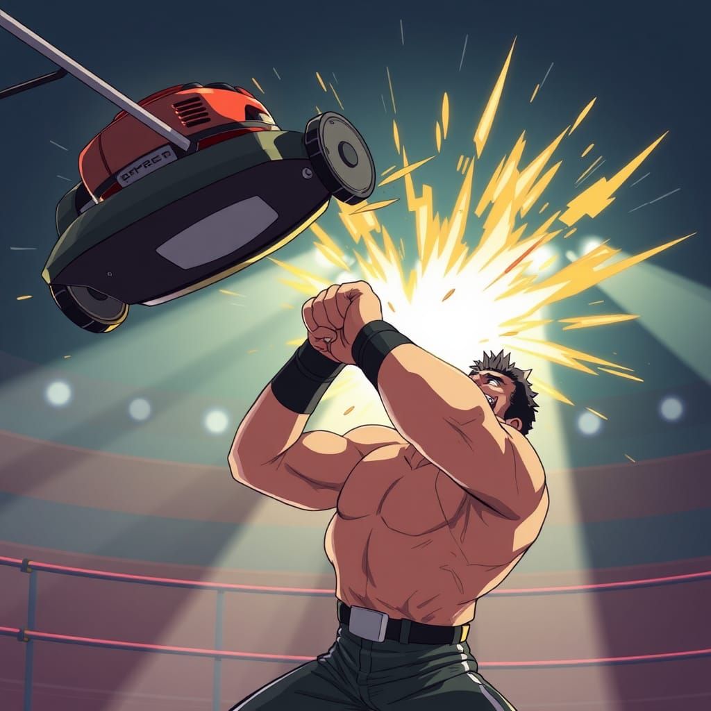 Wrestler Punches Lawnmower: Action Anime Style