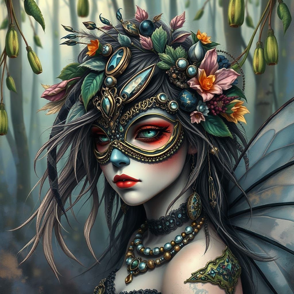 Grunge Goth Fairy in Whimsical Woodscape