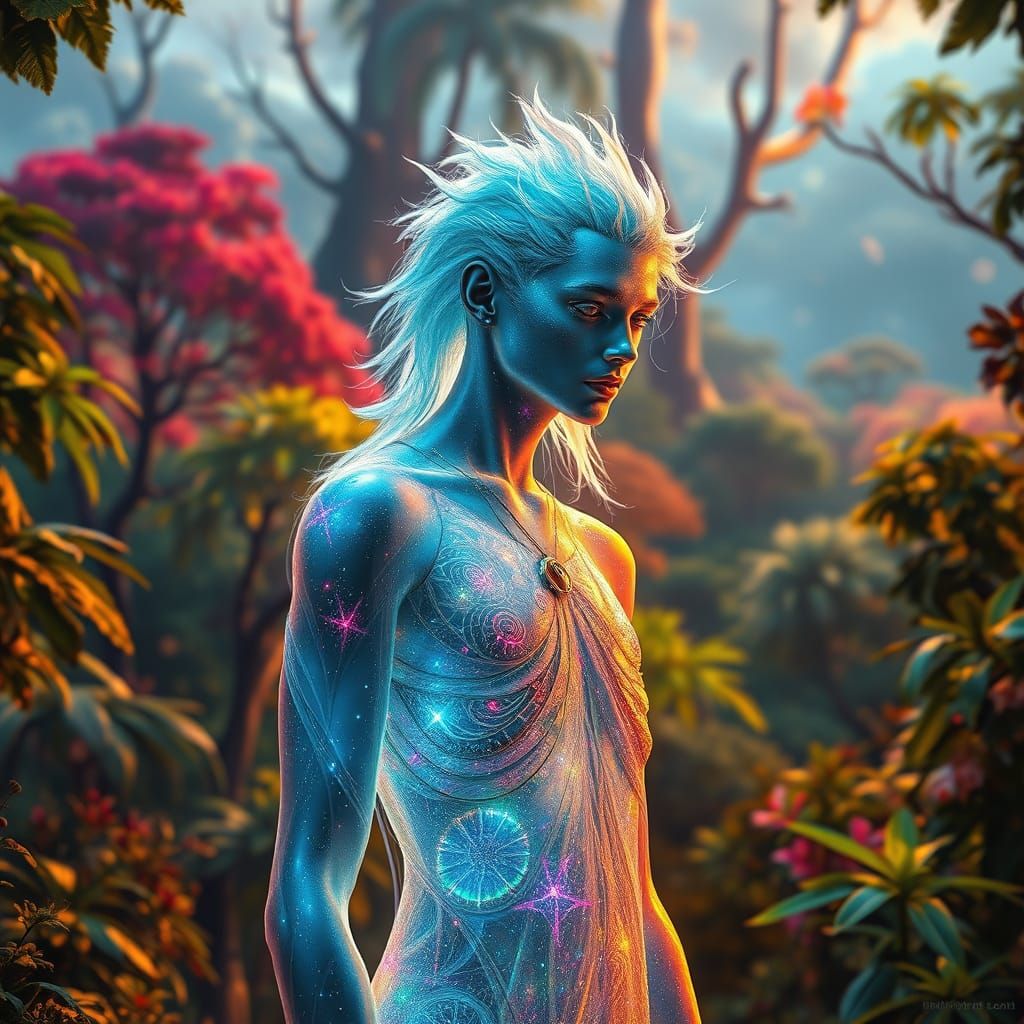 Ethereal Mystic Lost in Vibrant Forest of Dreams