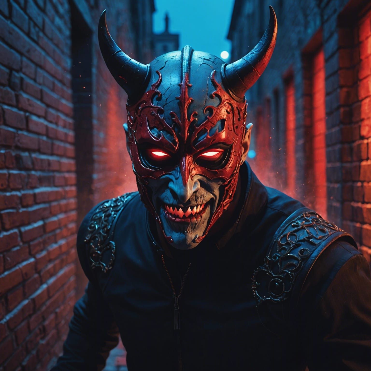 Man Removing Devil Mask in a Matte Painting