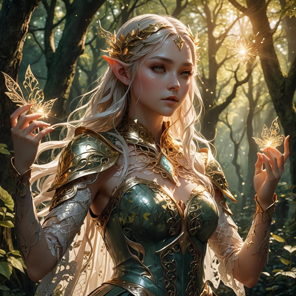 Elf Girl Releases Magic in Mystical Forest as 3D Anime Art