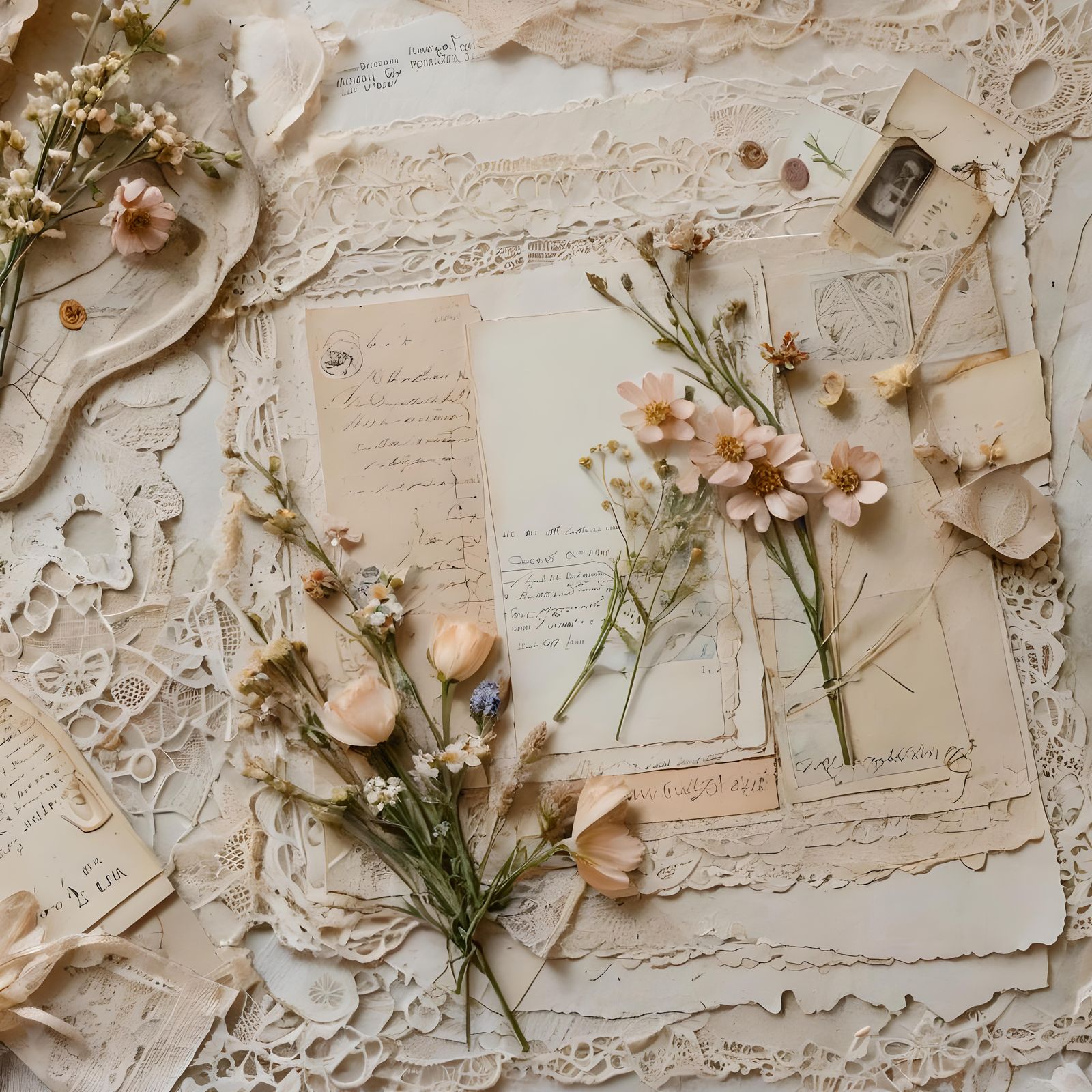 Scrapbook Page with Wildflowers and Vintage Ephemera