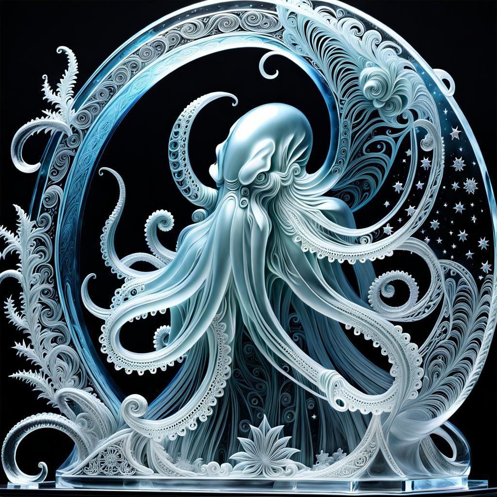 Icy Cthulhu Sculpture in Cold Space
