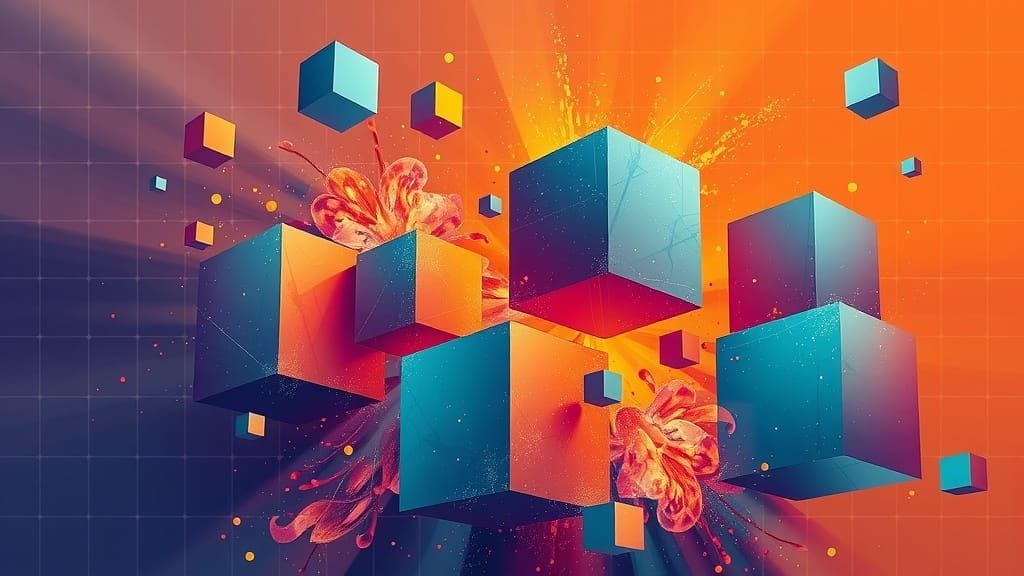 Abstract Cubes and Squares in Cyberpunk Style