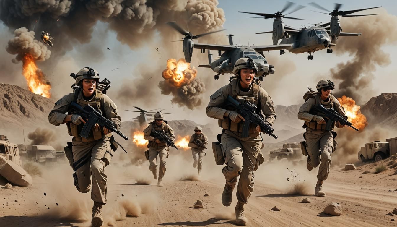 U.S. Marines Charging in Afghanistan, Splash Art Style